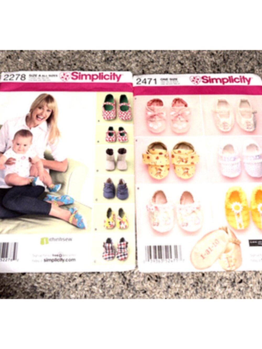 2 new (uncut) Simplicity patterns #2278 & 2471 - shoes for mom & baby -all sizes
